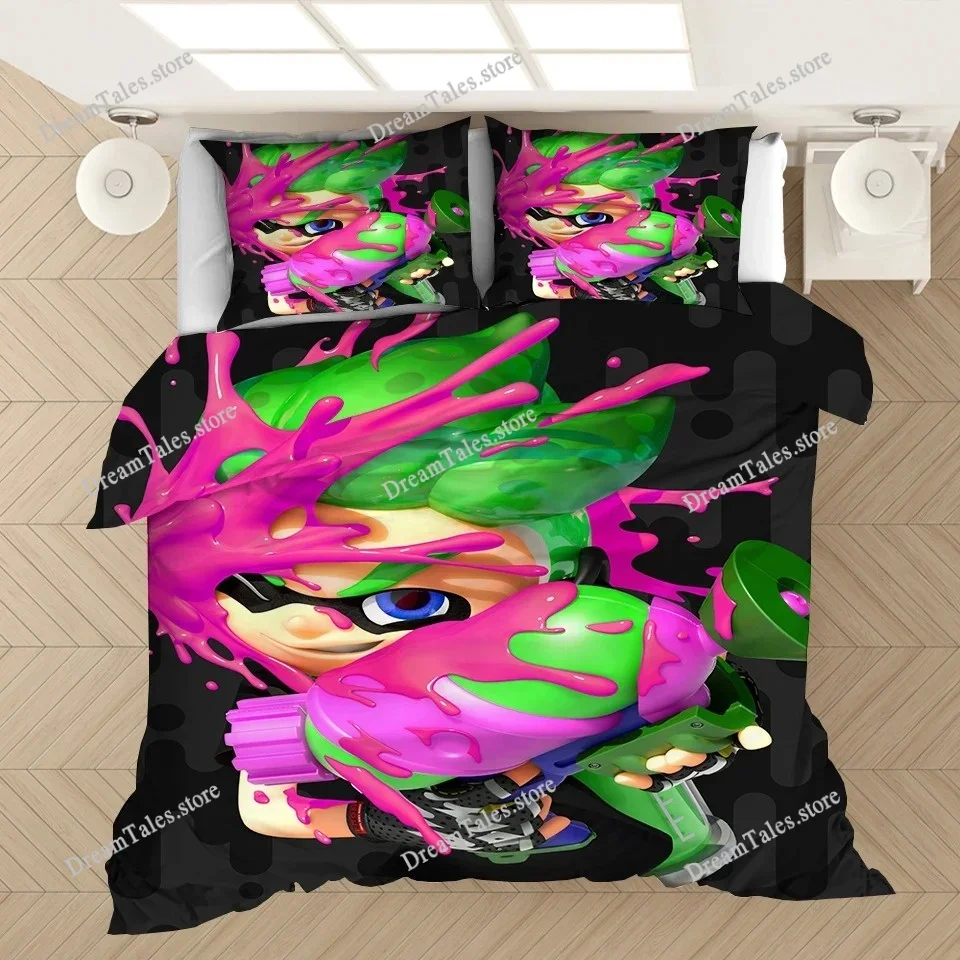 3D Printed Cartoon Game Bedding Set Kids Popular Splatoon  Duvet Covers Pillowcases Comforter Bedding Set Bedclothes Bed Linen