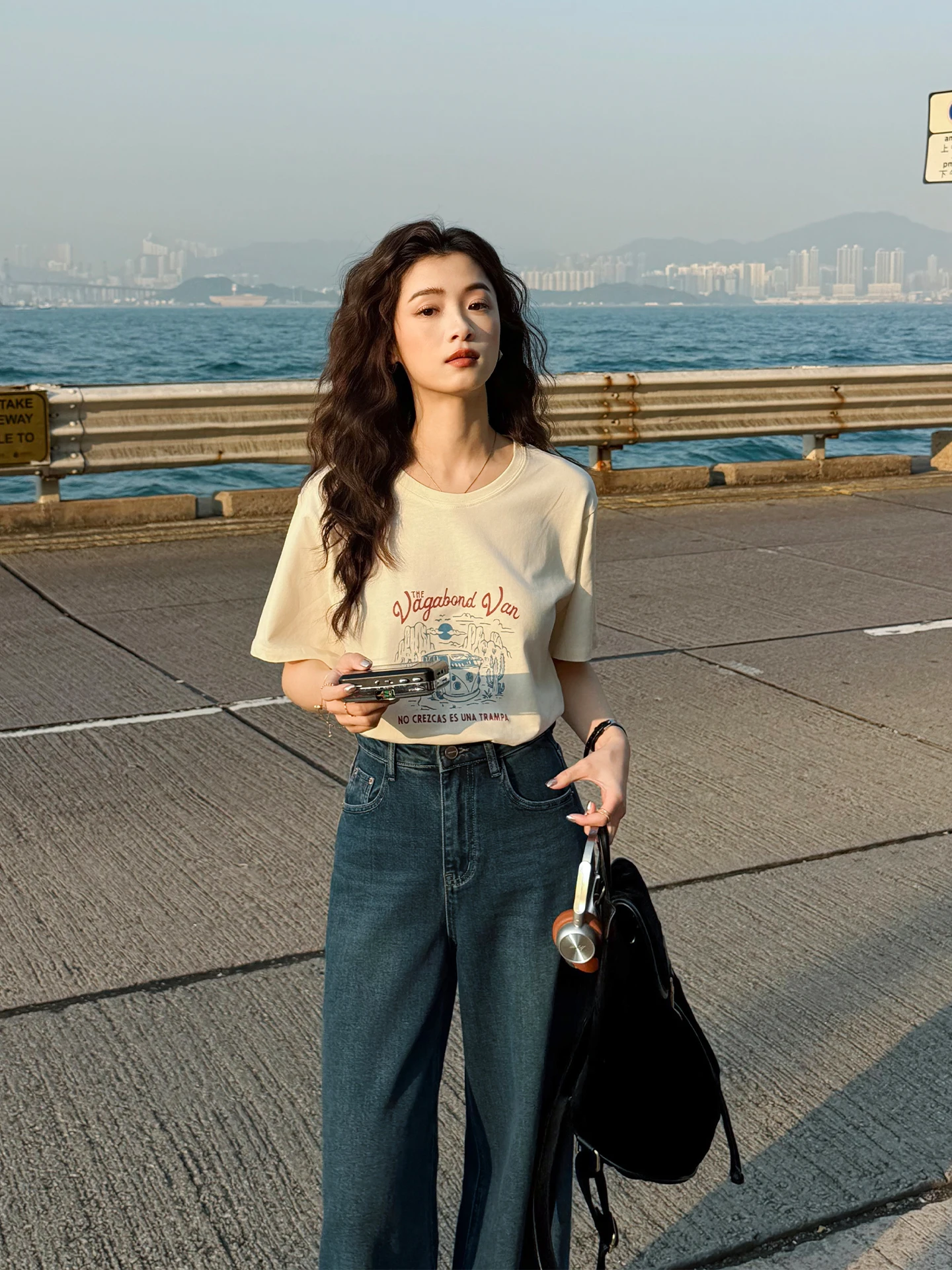 

Женская футболка из чистого хлопка с круглым вырезом и коротким рукавом, в корейском стиле, свободного кроя, летняя, повседневная, с принтом, модная