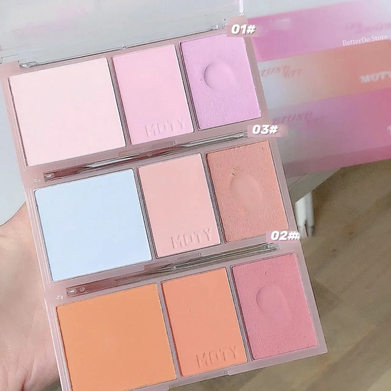 Paleta de blush 3 cores à prova d'água rosa taro roxo fosco blush maquiagem facial com textura de purê de batata destaque pó blush