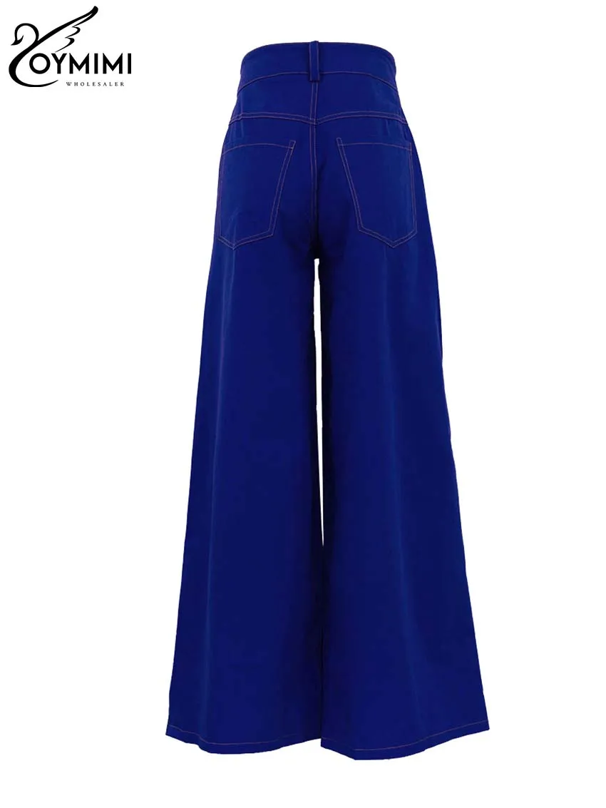 Oymimi Spring Blue Cotton Women Pants Casual High Waisted Wide Leg Pants Fashion New Loose Full Length Pants Female Clothing