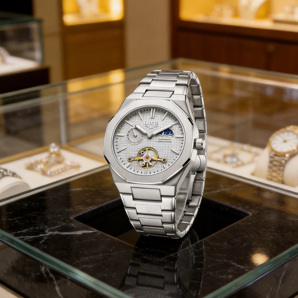 

Мужские автоматические часы LIGE 2025 года, светящиеся, со стальным ремешком, водонепроницаемые, роскошные наручные часы для мужчин, брендовые часы reloj