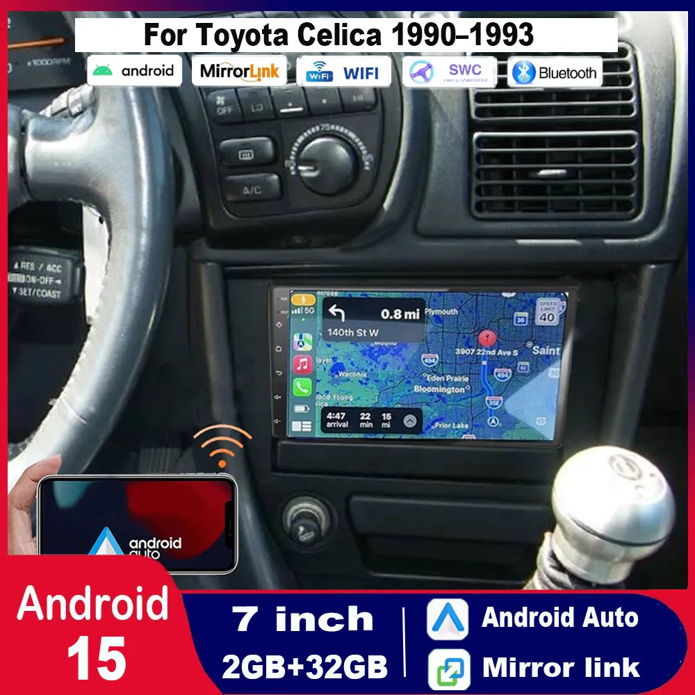 

Android 15, 7-дюймовый экран, 2+32 ГБ, камера AHD, микрофон, ISO, Carplay, Android Auto, навигация, совместимость с TOYOTA Celica 1990–1993 гг.