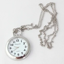 Fashion Watch Silver Round Women Quartz Long Necklace Pocket Watch Chain Pendant Men Gift Simple Watches