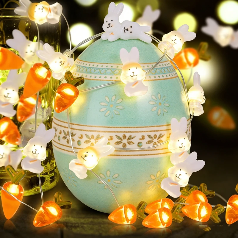 2 m LED-Häschen-Kaninchen-Lichterkette, Osterdekoration, Karotte, Lichterkette, Dekor für Zuhause, Kinder, Ostern, Partybevorzugung, Kindergeschenk 2026