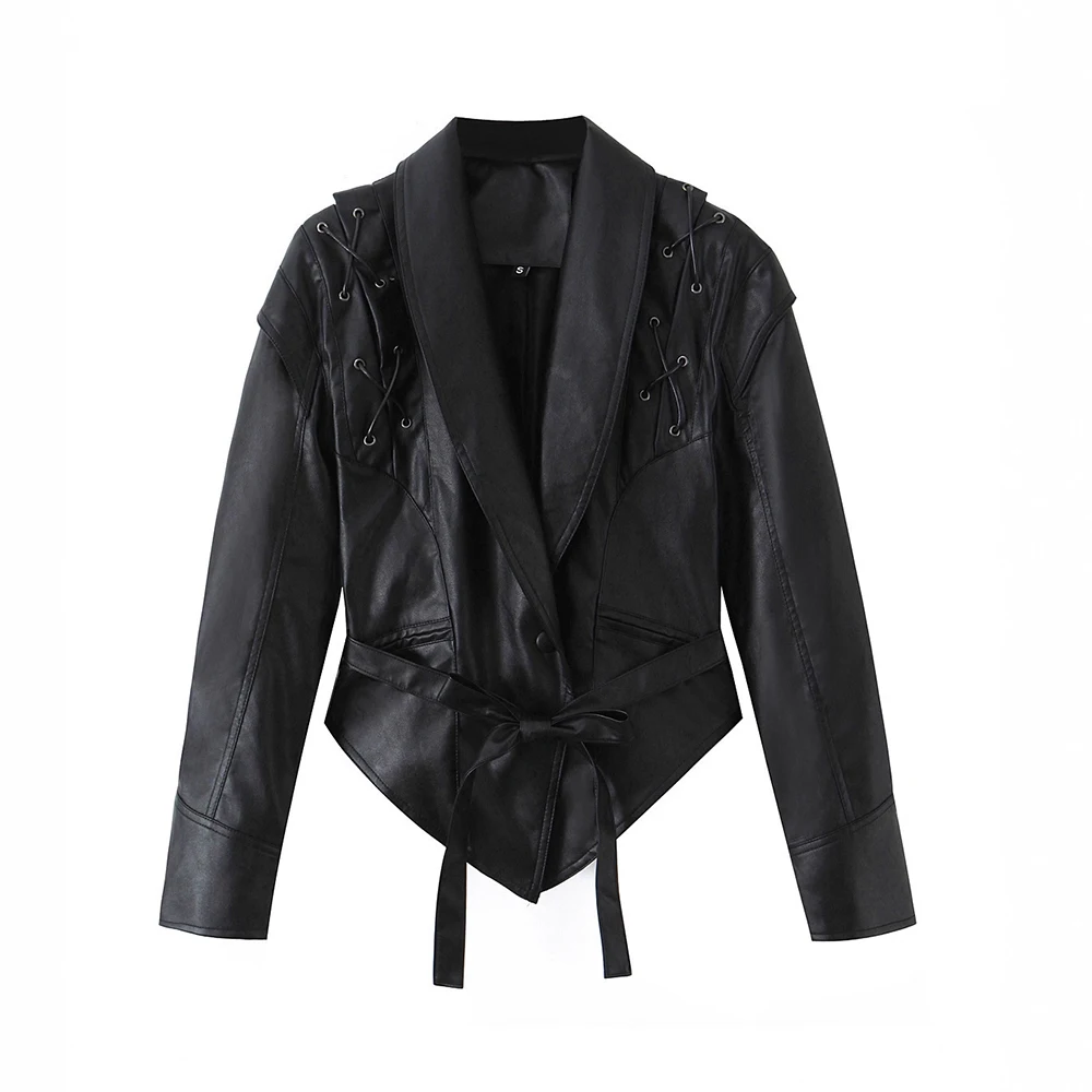 

Fashion Jacket Women‘s ’Short Coat Autumn Winter Clothes for Women Long Sleeves Loose Fit PU Leather Outwear Vintage Jacket
