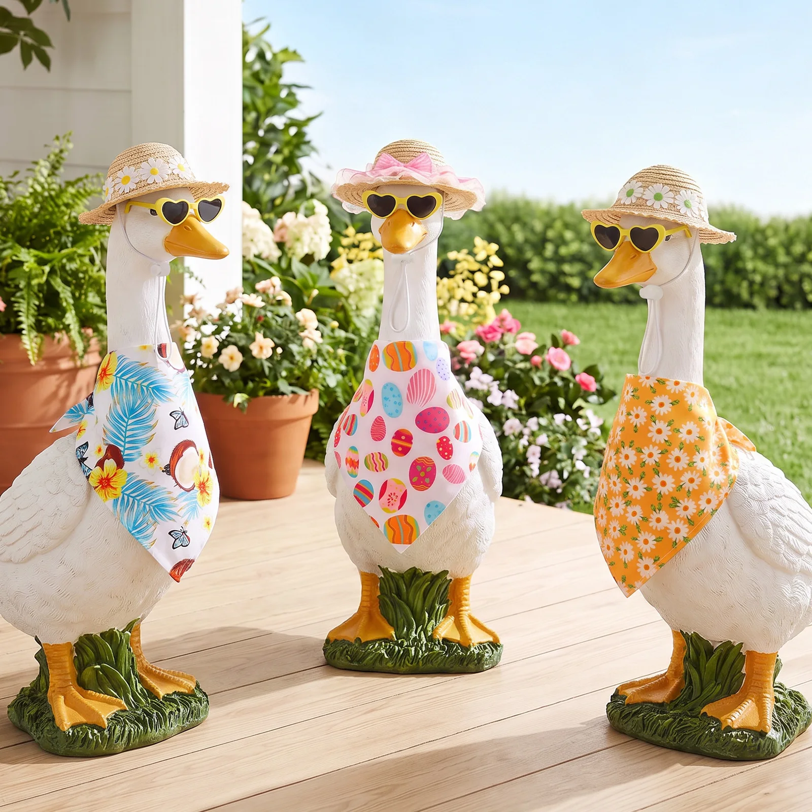 3 Set Porch Goose Outfit Polyester Fabric Porch Goose Clothes Decorative Lawn Goose Costume for 17 Inch and 23 Inch Geese Statue