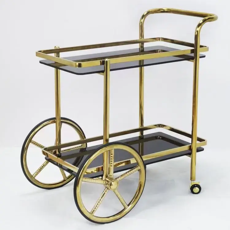 Luxury Gold Silver Metal Serving Trolley Bar Cart Customizable Wine Cart For Hotel Restaurant Wedding Party