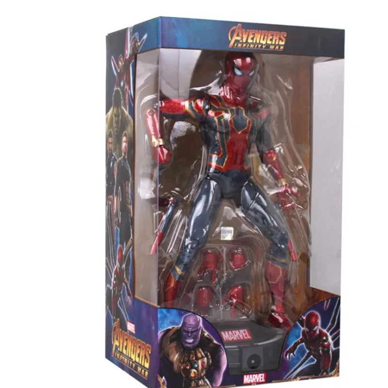 Deluxe Large 14-Inch Iron Man Spider-Man Glowing Base Movable Action Figurine Desk Collectible Anime Model Toys Figures Gift