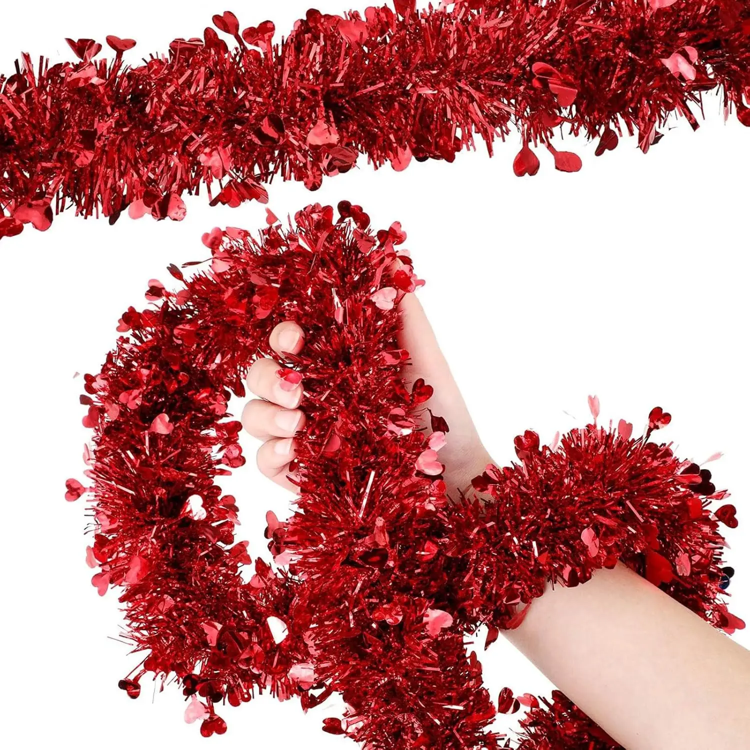 2 Meters Valentine's Day Tinsel Garland Decoration Red Heart Tinsel Garland Shiny Hanging Metallic Tinsel Ornaments