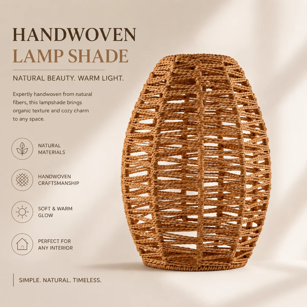 Boho Rattan Woven Rope Pendant Light E27 - Hanging Ceiling Lampshade for Living Room Bedroom Dining Room Decorative Lighting