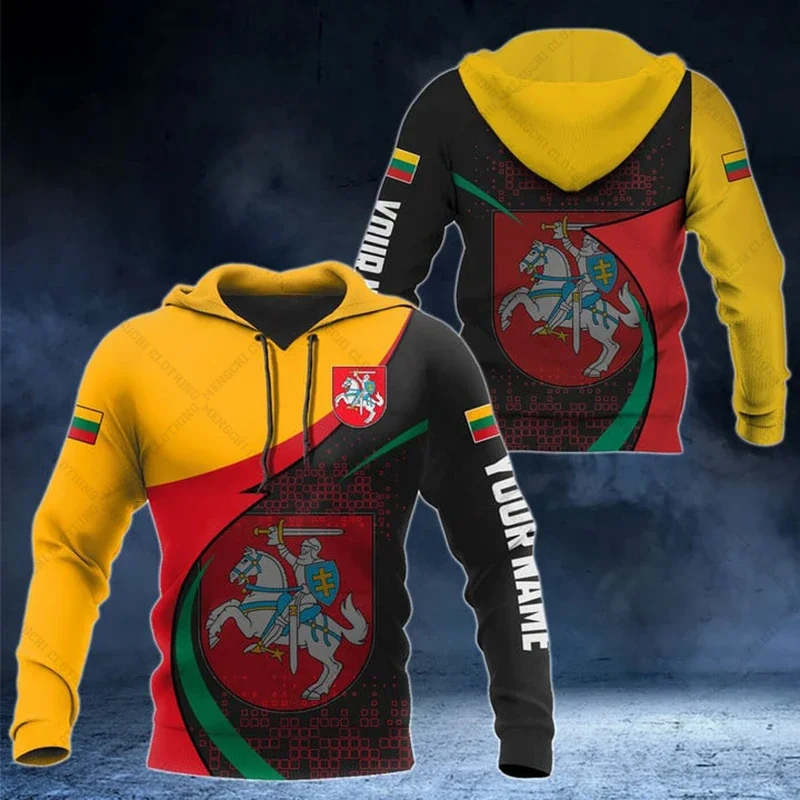 Personalize lituânia emblema gráfico hoodies para masculino solto moda moletom menino roupas casuais oversized streetwear