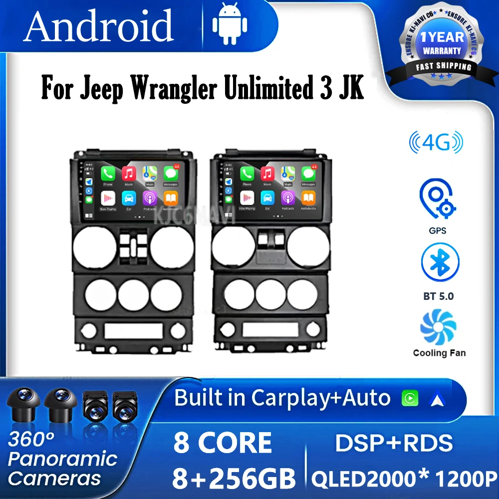 

CarPlay Android 14 For Jeep Wrangler Unlimited 3 JK 2008 - 2010 360 Camera Car GPS Navi Head Unit Radio Auto 4G LTE WiFi DVD