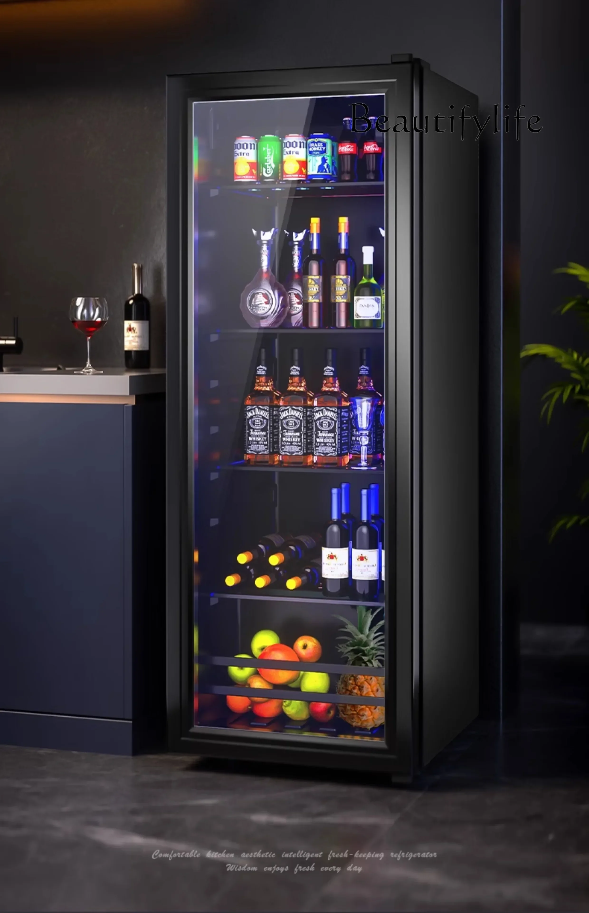 Household Small Refrigerated Fresh Cabinet Office Large Capacity Tea Drinks Red Wine Transparent Refrigerator