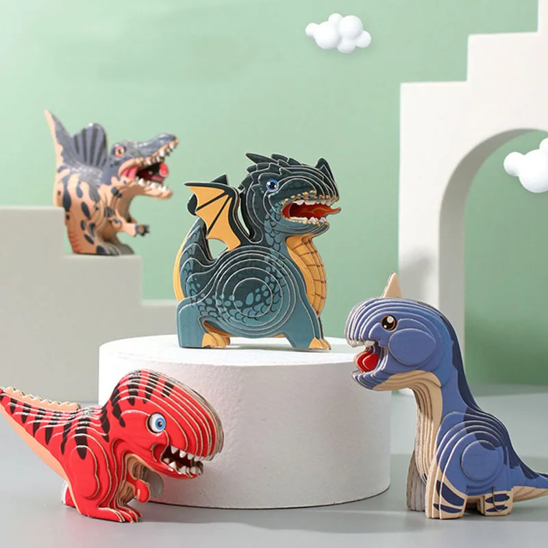 Creative Dinosaur 3D Paper Puzzle Craft Tyrannosaurus Rex Cardboard Models DIY Kit Collectible Display Models Gifts Children Toy