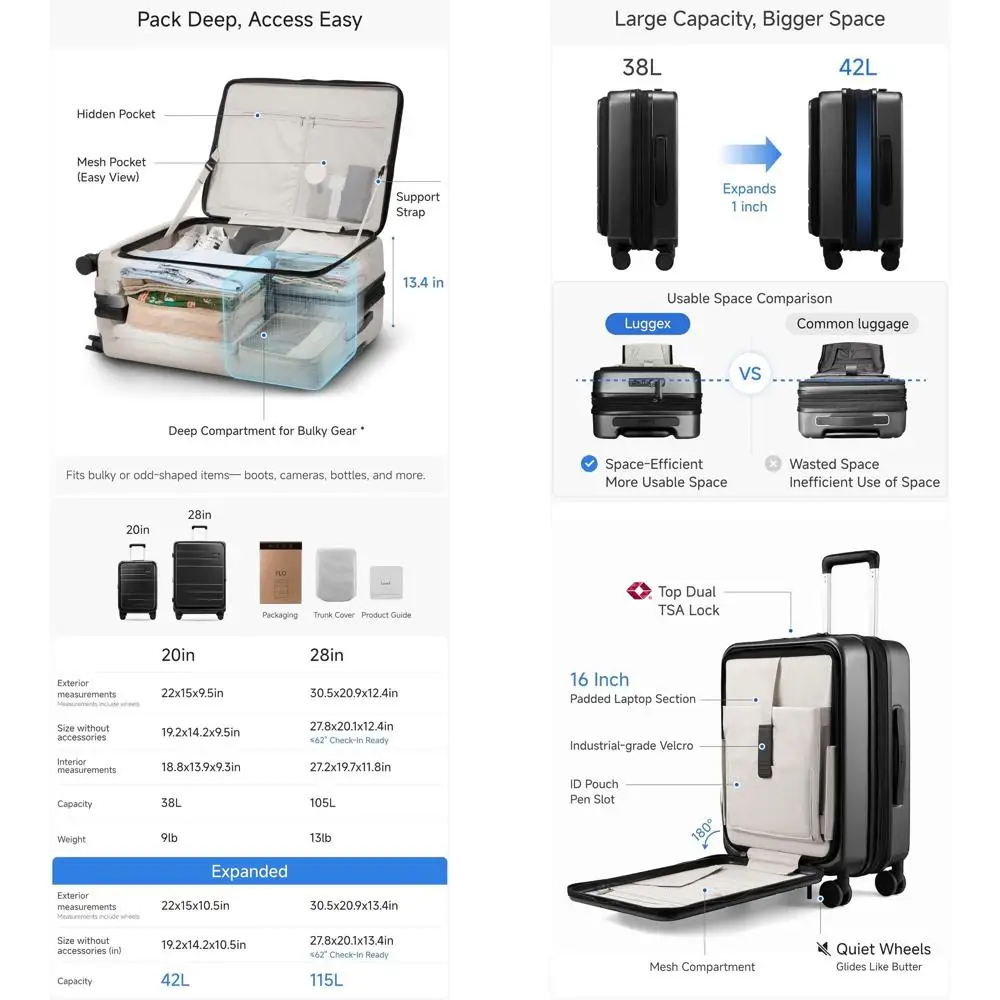 

Расширяемый комплект чемоданов Hard Shell, состоящий из 2 предметов с передним карманом, черный, 20 и 28 дюймов