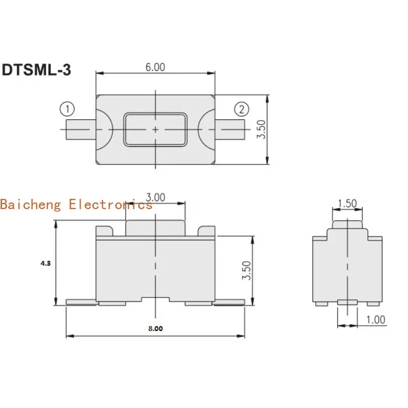 100PCS RS-032G05A4-SM EM RT SMT 2-pin with fixed points 3.5 * 6 * 4.3 button micro touch switch