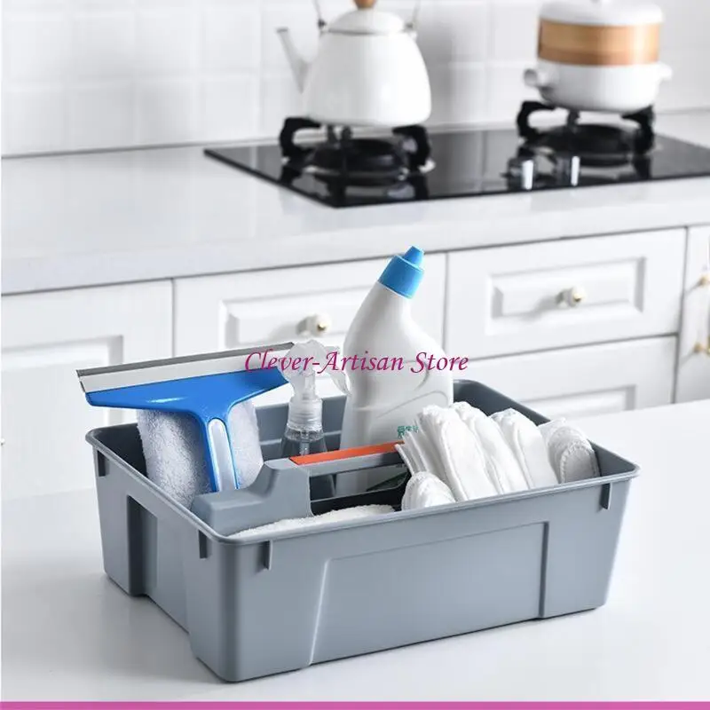E06B 2 Dividers Tool Storage Box Portable Plastic Hardware Toolbox with Handle for Home Kitchen Living Room
