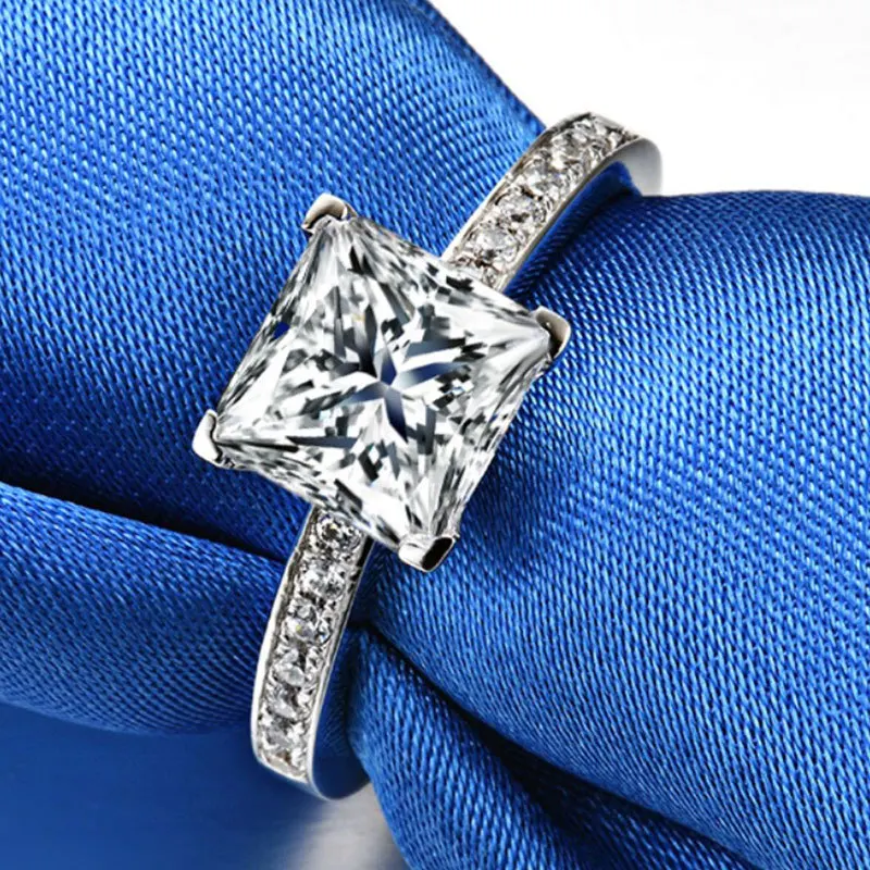 Solid Platinum PT950 14K White Gold Four claw princess square ring diamond ring wedding simple square diamond women's ring