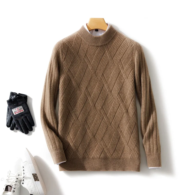 Top Quality Winter Cashmere Sweater 2023 New Fashion Men's Round Neck Knitted Solid 100% Wool Sweaters Male Pullovers