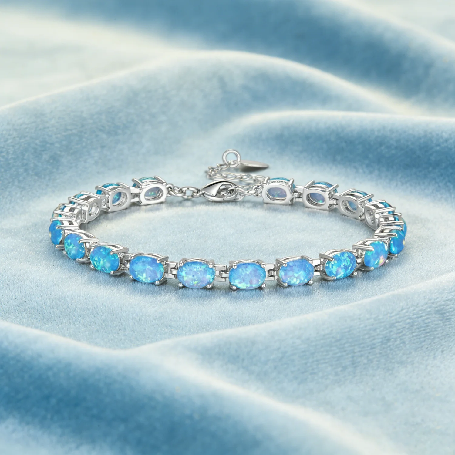 Trendy Precious Oval Design white Multicolor Blue Fire Opal Charm Bracelets Tenis for Women Elegant Jewelry Best Gift for Lovers