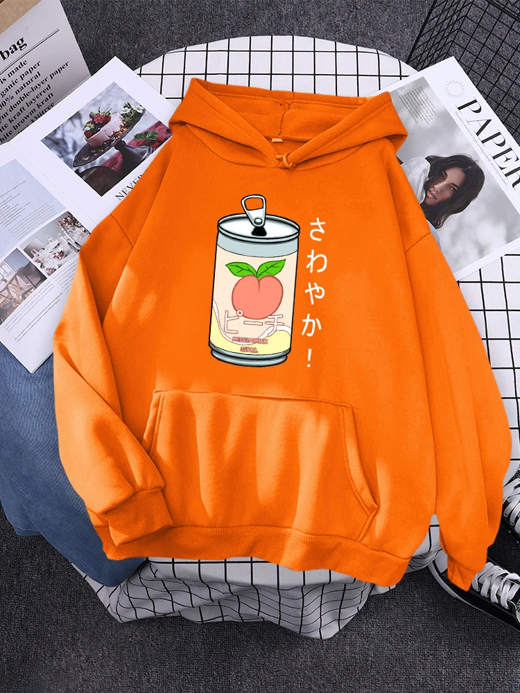 Summer Peach-Flavored Drink In A Can Women Hoody Trend Autumn Sportswears Fashion Basicsweatshirts Korean Fleece Female Pullover