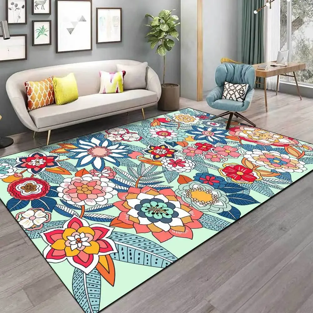 3D Colorful Flower Carpets For Living Room Lounge Rug Bedroom Bedside Area Rugs Kids Playing Floor Mat Non-Slip Entrance Doormat
