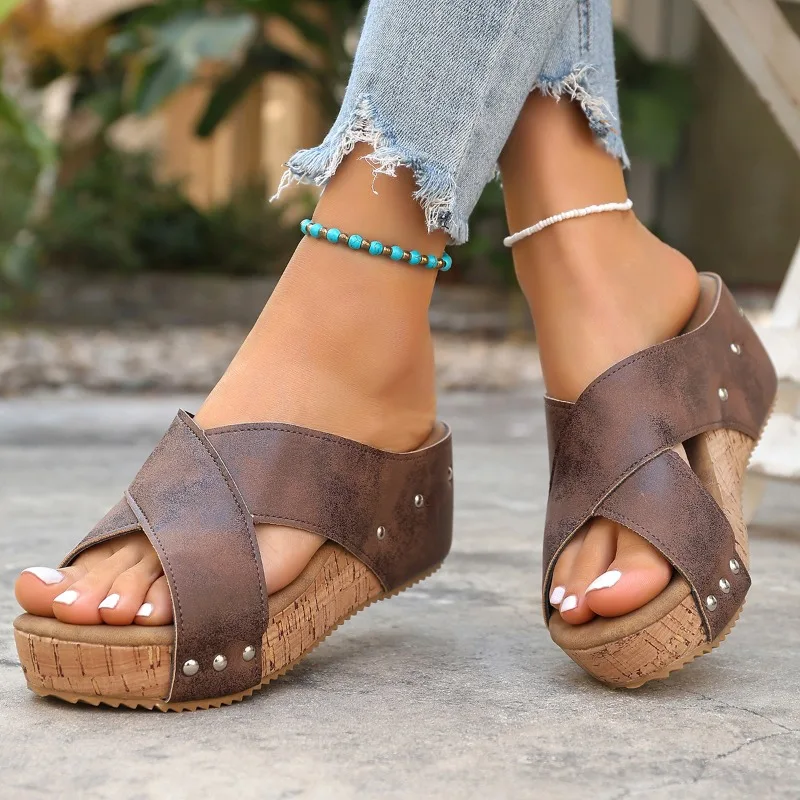 

Women Slippers 2025 New Summer Shoes Women Open Toe Rome Slippers Casual Wedges Platform Sandals Slides Women