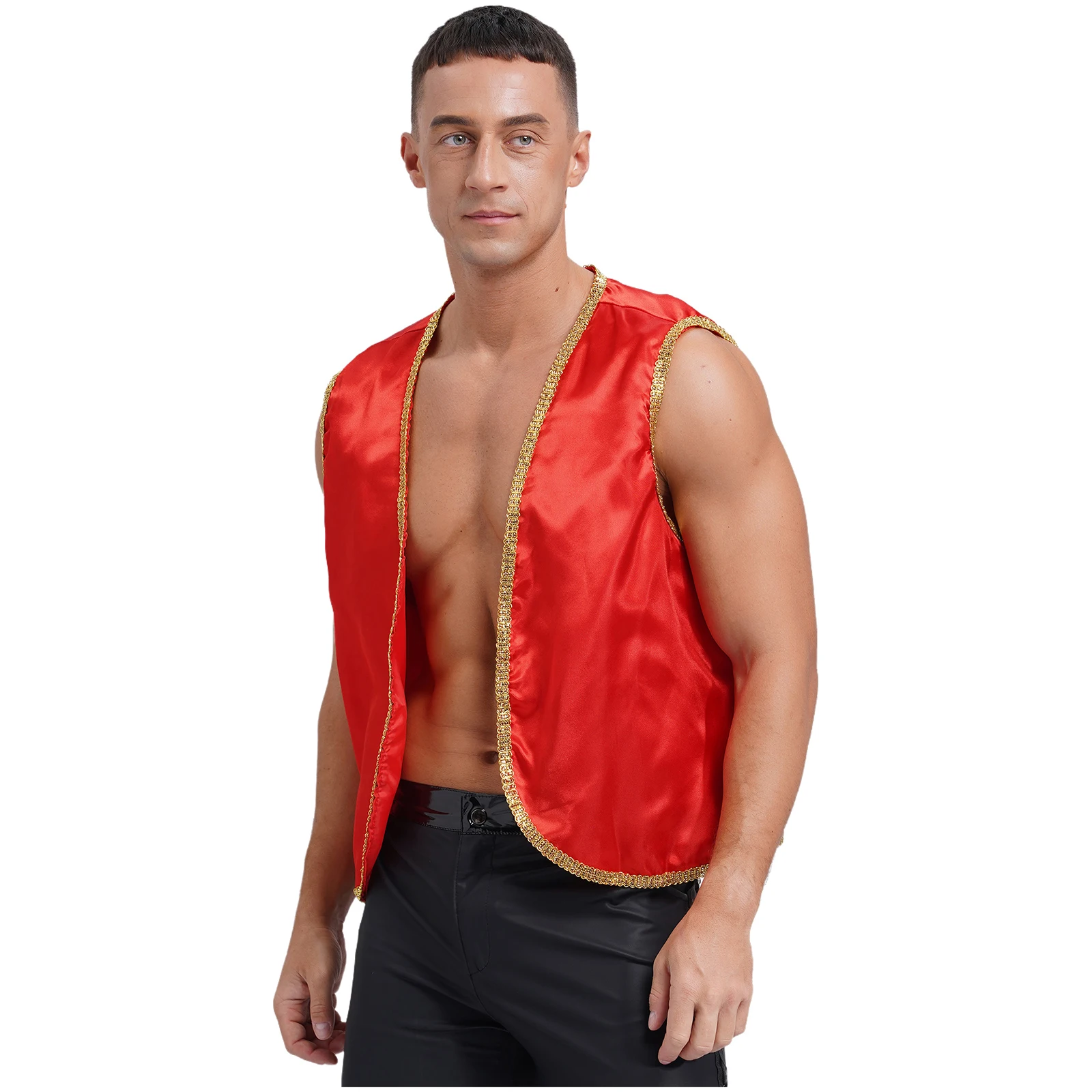 Halloween Arabian Prince Costume for Men Luxury Arab Genies Clothes Cosplay Parties Carnival Open Front Golden Vest Dress Up