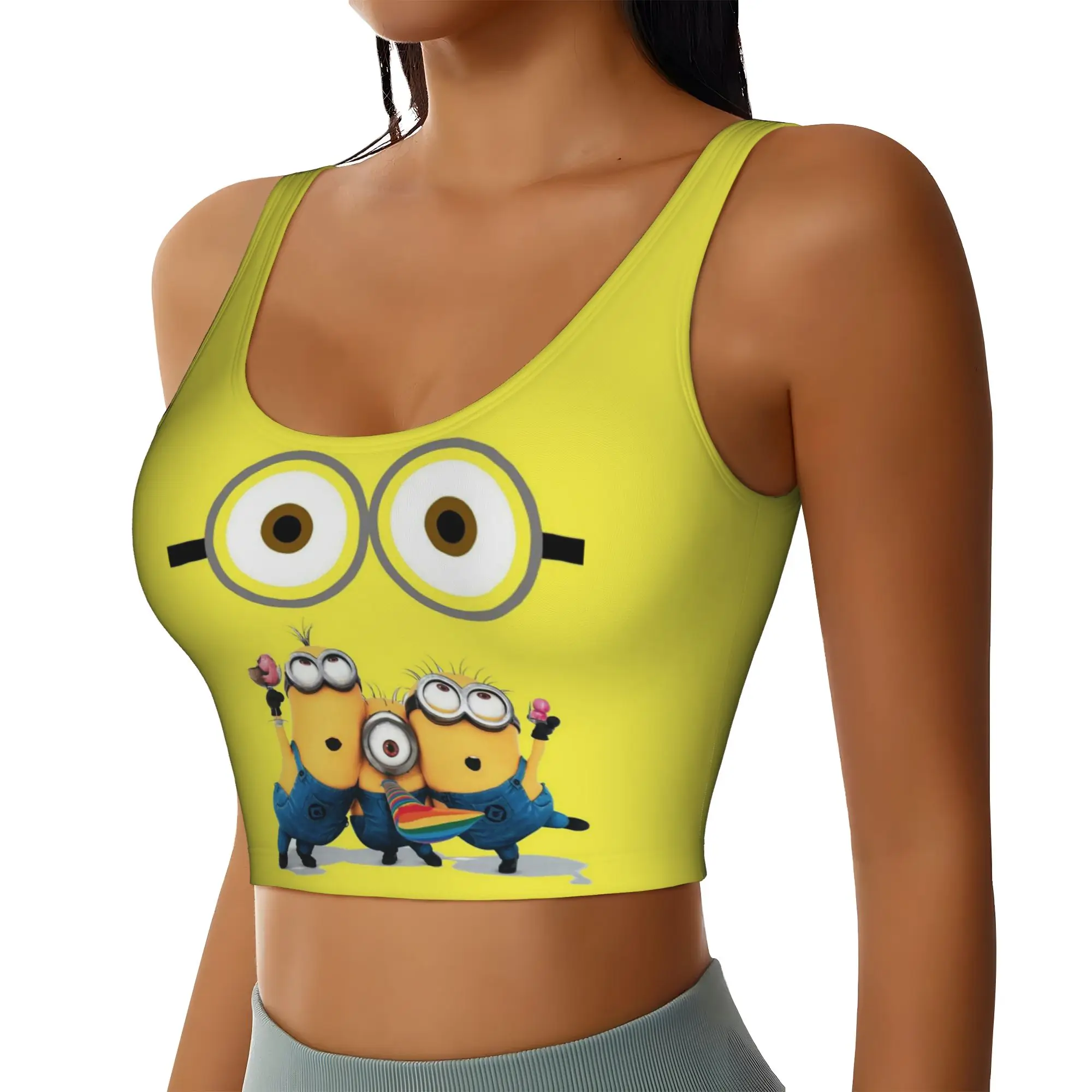 Custom M-Minioned Anime Workout Crop Tank Tops Women Cartoon Running Sports Bras