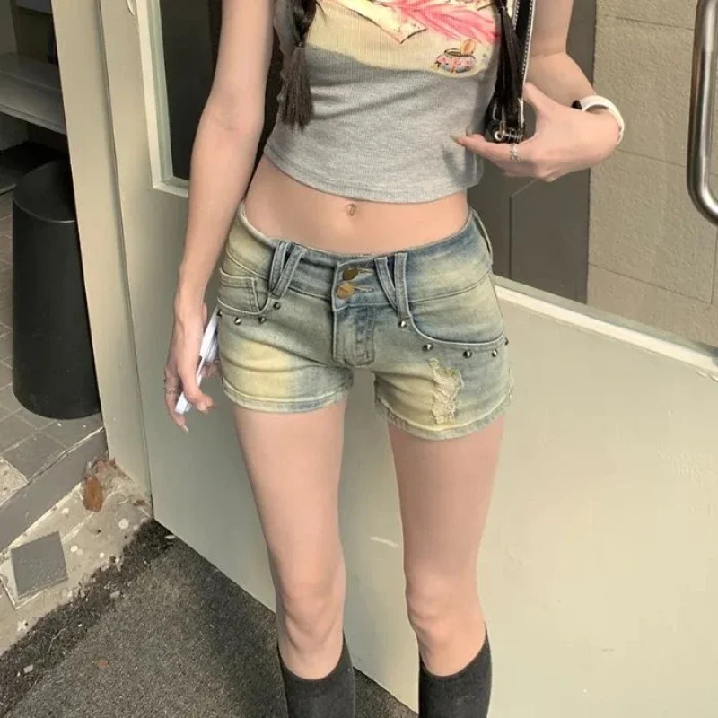 

Blue Retro Female Short Jeans Pants Fashion 2025 New In Clothing Hot Casual Trend 2000s Clothes Y2k Flowy Women's Denim Shorts