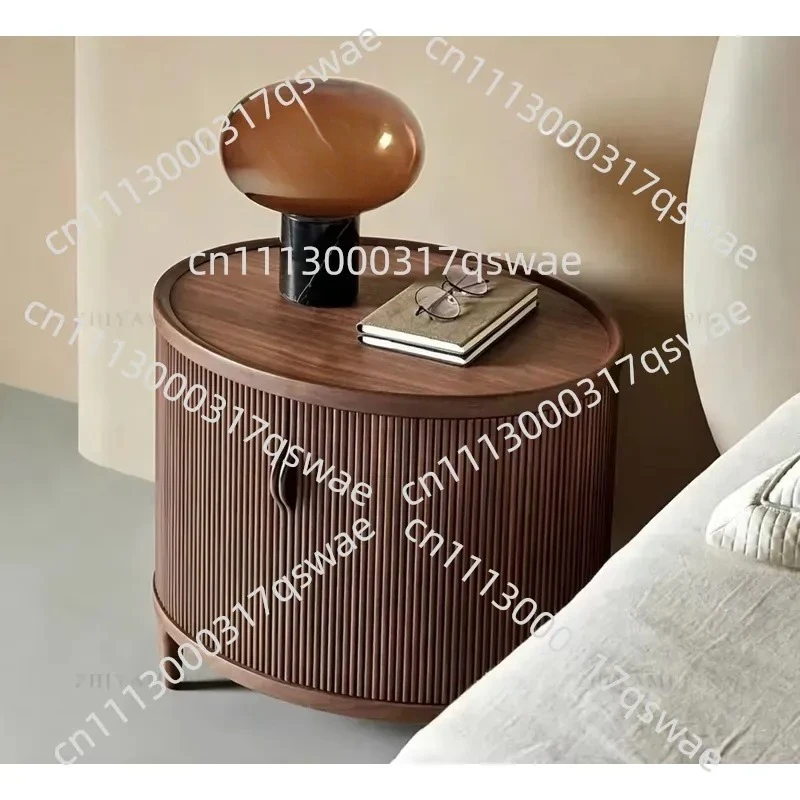 Venetian door bedside table, oval groove bedside table, textured edge table