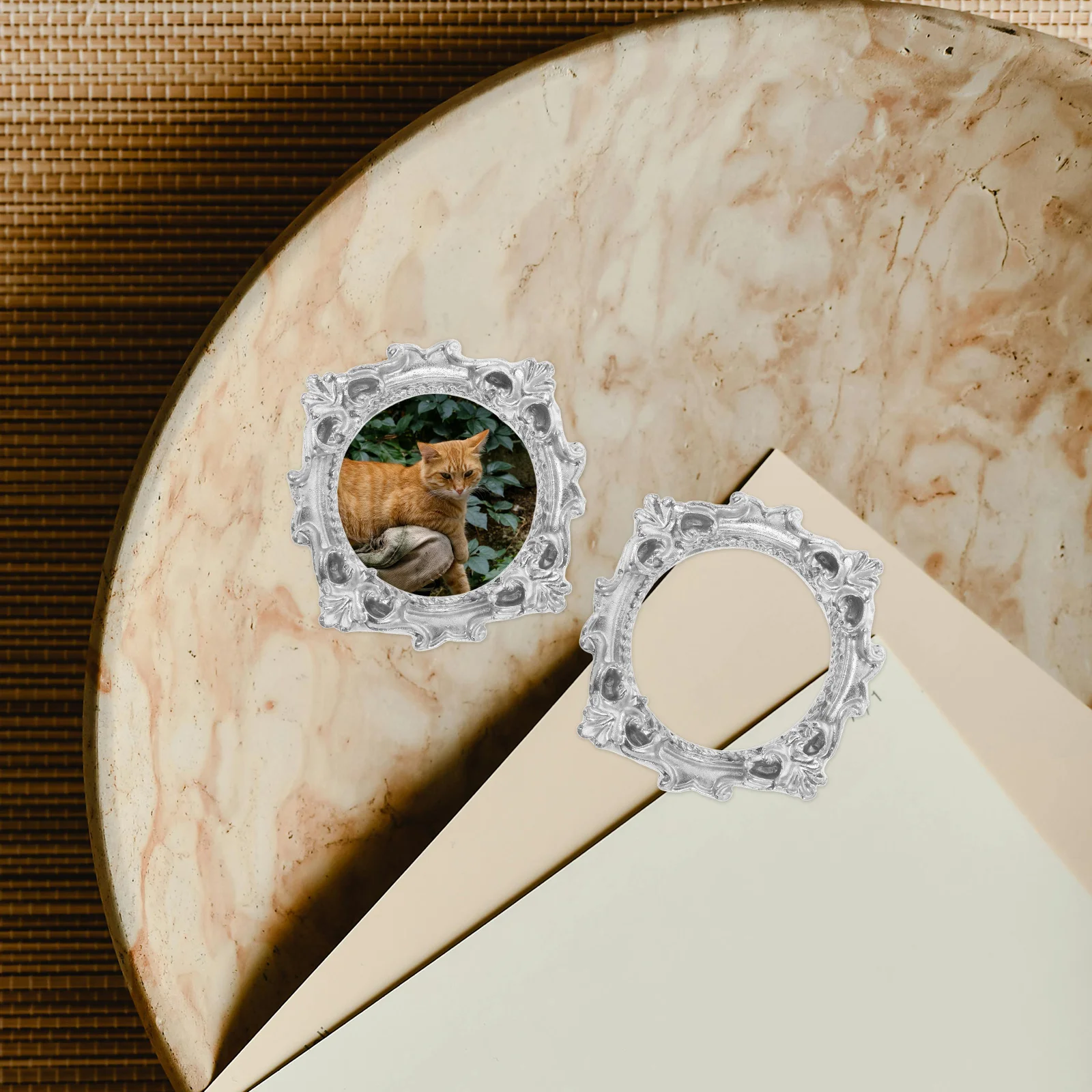 4 قطعة إطارات صور صغيرة خمر صغيرة الباروك إطار صورة مستديرة للديكور المنزل Diy بها بنفسك سكرابوكينغ لوازم سطح الطاولة العرض