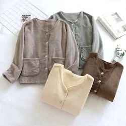 Autumn and winter new pajamas coral fleece jacket ladies flannel tops double-sided fleece warmth thickening home service women