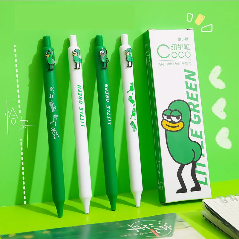 32 pcs/lot Funny Green Worm Press Gel Pen Cute 0.5mm Black Ink Signature Pens Stationery Gift Office School Supplies wholesale