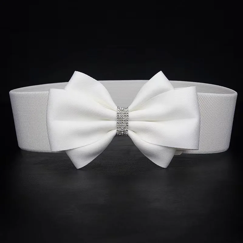 6CM X 65CM White Women Belt Factory Cotton Direct Bow Waist Seal All match Dress Down Jacket Elastic Black Crystal Fashion Skirt