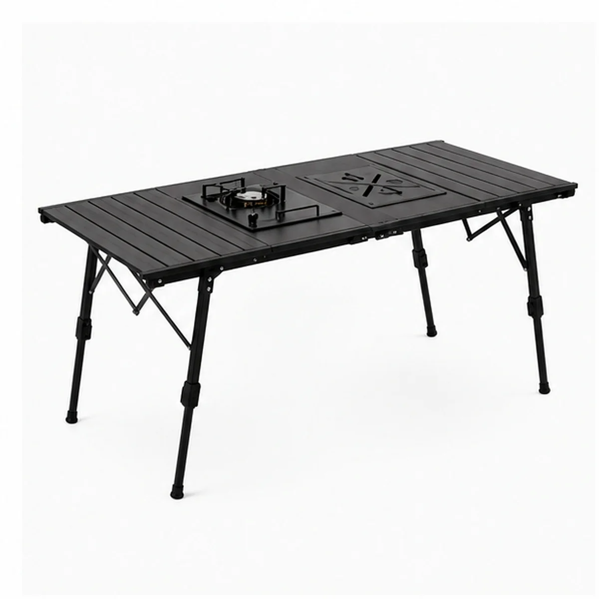 127cm IGT Modern Folding Camping Table Adjustable Height Aluminum Roll Top Portable Outdoor Cooking Table Stove Panel Furniture