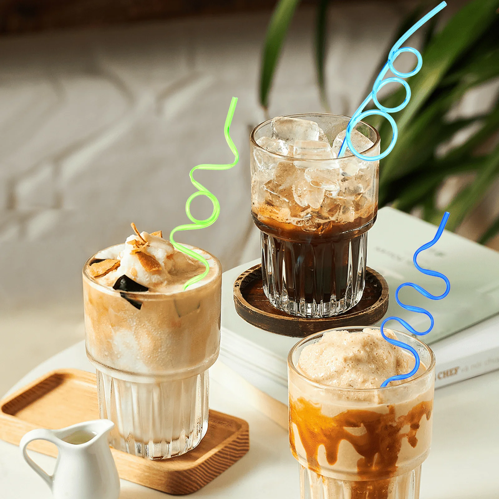 

30Pcs Curved Colored Drinking Straws Artistic Party Supplies Food Grade Unique Curly Beverage Straws Party Straw