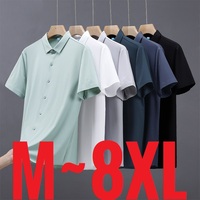 Ice Silk Shirts Man Short Sleeve Top Male Quick Dry Cool Classic Big Size 5XL 6XL 7XL 8XL Large Plus Loose Summer Social Blouse