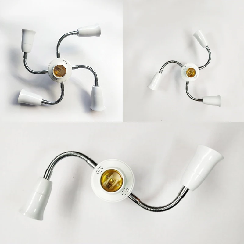 Adjustable White E27 Base Light Socket Splitter LED Bulbs Holder Converter with Extension Hose Lamp Holder