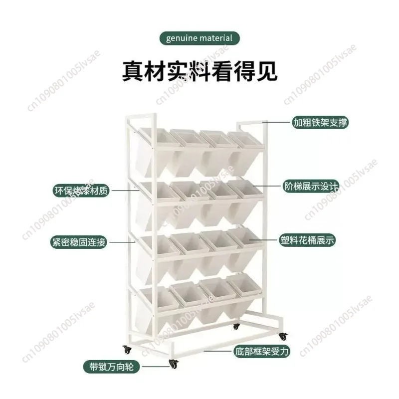 for Flower Shop Display Shelf Wrought Iron Mobile Bucket Rack for Florist Storage Freezer Stand Easy Assembly Internet