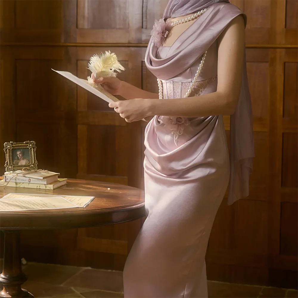 ロマンチックなストラップレスパールノースリーブティーレングスストレートフォーマルイブニングドレス誕生日パーティープロムドレスカスタマイズ