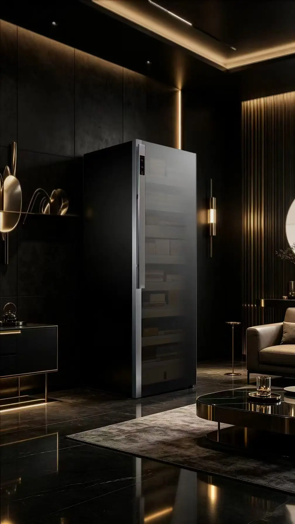 Dark Matter Series Cigar Humidor Cabinet Constant Temp Humidity Control Air Purification Tempered Glass Spanish Cedar Interior
