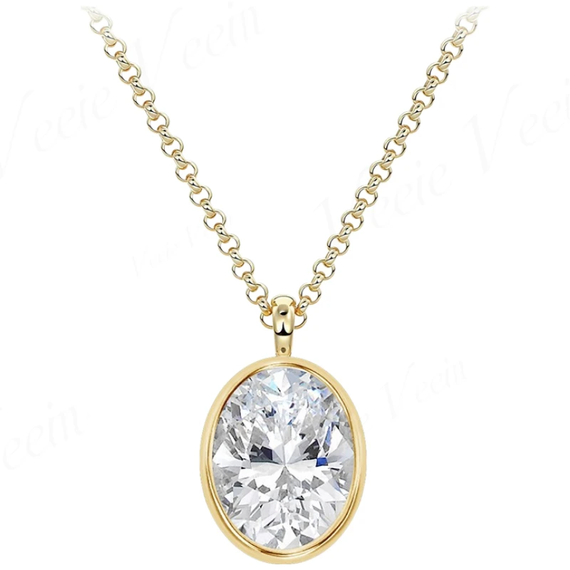 Veeie Veein Jewelry 3ct Irregular Moissanite Pendant Necklace Bezel Set Emerald Cut Pendant With Gold S925 Sterling Silver