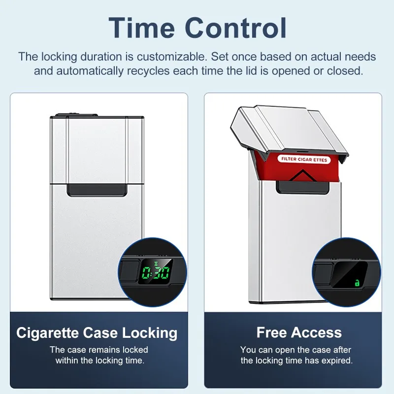 Creatieve Metalen Tijdslot Doos Voor Sigaret USB Zelfdiscipline Smart Tabak Case Met LED Display Aided Roken Stoppen