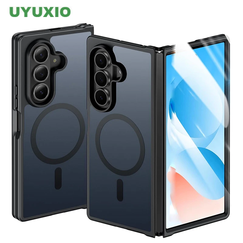 

UYUXIO Magnetic Wireless Charging Mobile Phone Case for Samsung Galaxy Z Fold 7 Cases Slim Rugged Translucent Cover with Magnet
