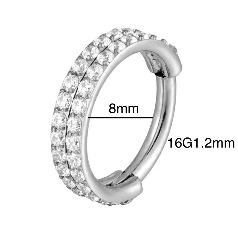 G23 Titanium Piercing Earring Double row CZ Stone Superior Quality Hight Segment Ring Septum Hoop Nose Ring Ear Piercing Jewelry