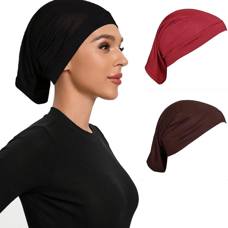 2024 Modal Jersey Hijab Cap Solid Color Inner Headband Elastic Muslim Hijab Femme Soft Headscarf Bonnet Casual Headwraps Hijabs