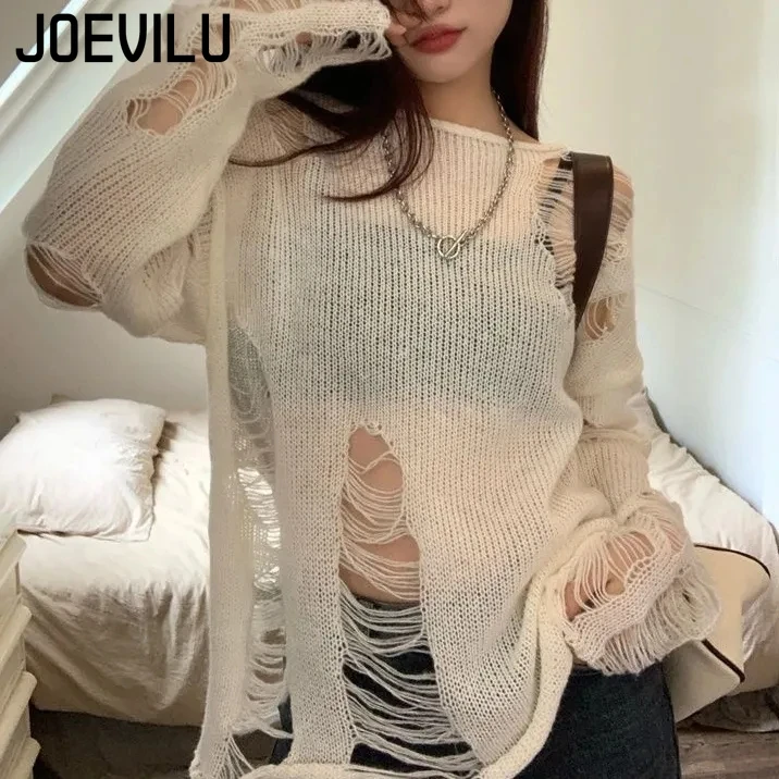 Hollow Out Sun Protection Knitwear Perforated Loose Pullover Long Sleeve Thin Sweaters Vintage Blouse Women\'s Summer Niche Tops