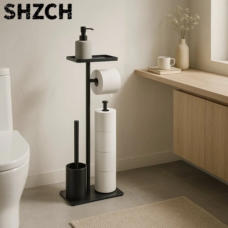 Stainless Steel European-Style Free-Standing Organizer Multi-Purpose Toilet Paper Holder Bathroom Brush Stand