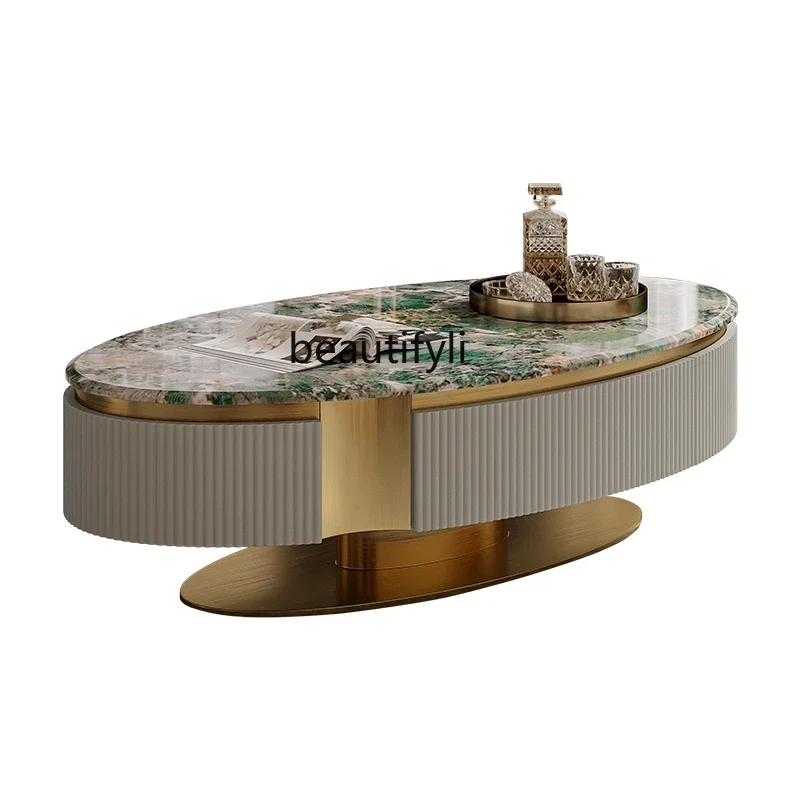 

Light luxury coffee table Modern model room Living room furniture Italian fashion marble oval tea machine table